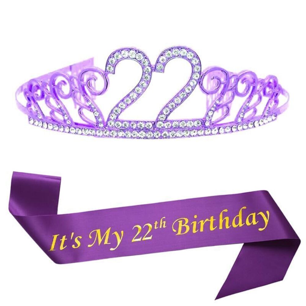 3089 My 22th Birthday Tiara and Sash Gifts Crystal Rhinestone Princess